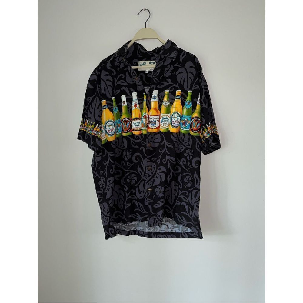 Koko Island Hawaiian Shirt Mens L Floral Beer Theme Made in USA